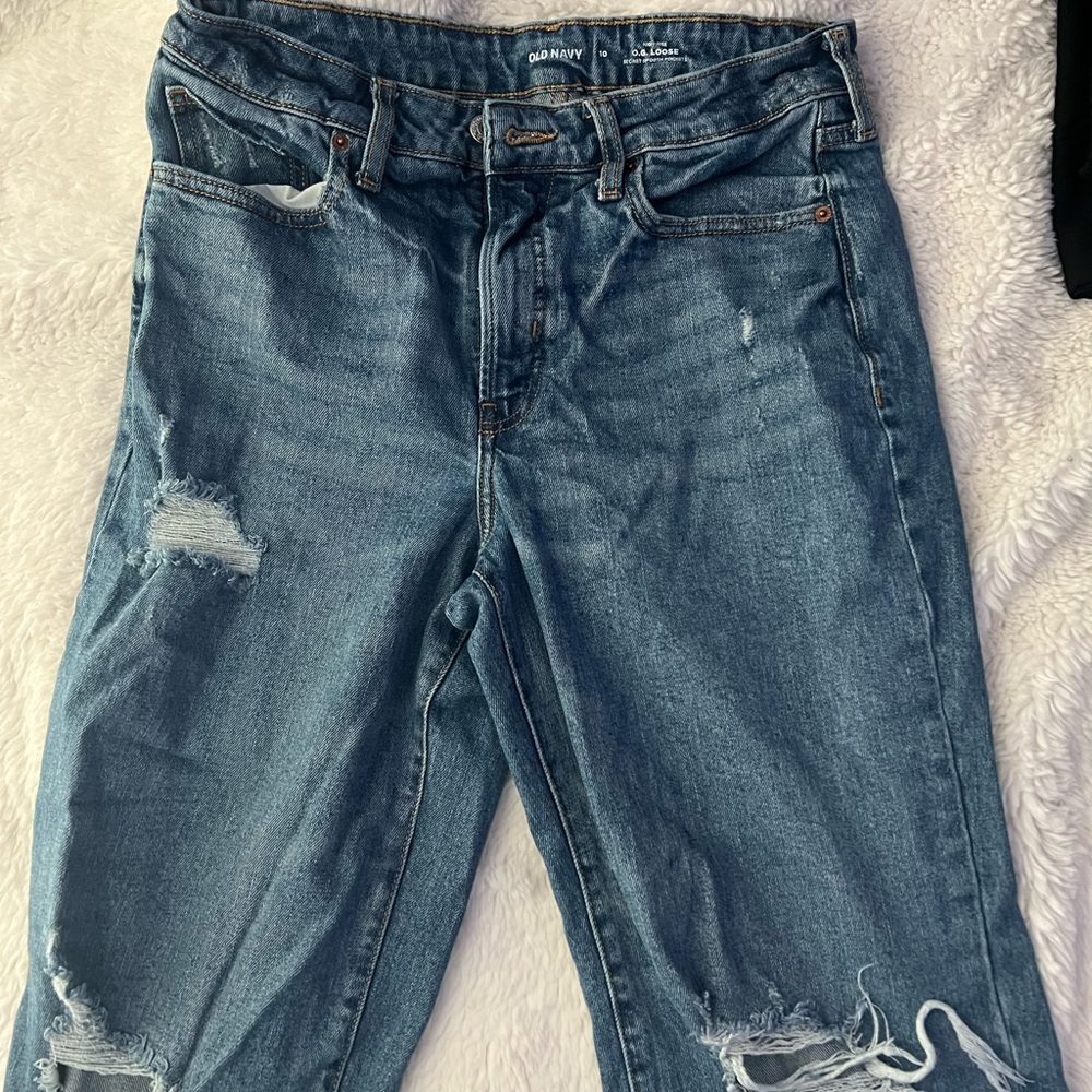 Old Navy Blue Boyfriend Jeans Distressed Style